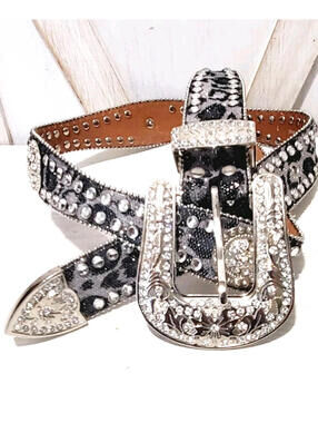 Blazin Roxx Rhinestone Studded Faux Gator Skin Leather Belt Size L